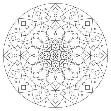 Mandala boho vektör tasarımı, Hint deokoratif zen boyama kitabı deseni, siyah beyaz Asyalı etnik dekor