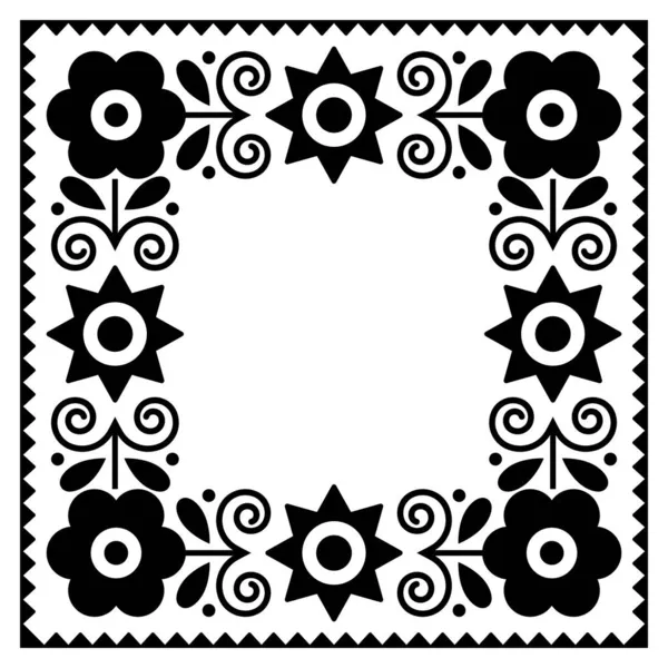 Marco Cuadrado Tradicional Del Arte Popular Polaco Diseño Monocromo Del — Vector de stock