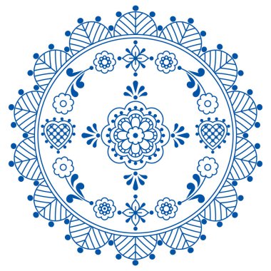 Çiçekli, yapraklı ve çerçeveli İskandinav vektör mandala tasarımı - dekoratif tebrik kartı veya düğün davetiyesi desenli çiçek deseni