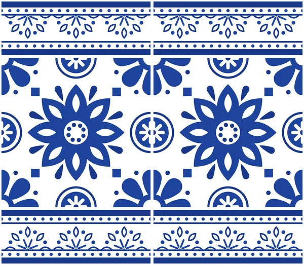 Portuguese Azulejo Tiles Seamless Vector Floral Pattern Frame Border Decorative — Stock Vector