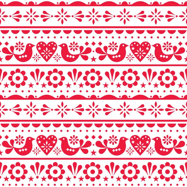 Patrón Vectorial Sin Costuras Estilo Escandinavo Popular Rojo Con Corazones — Archivo Imágenes Vectoriales