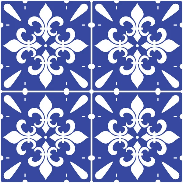 Portuguese Azulejo Tile Seamless Vector Decrative Pattern Fleur Lis Motif — Stock Vector