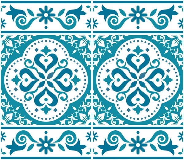 Lisbon Portuguese Style Azulejo Tile Seamless Vector Pattern Frame Border — Stock Vector