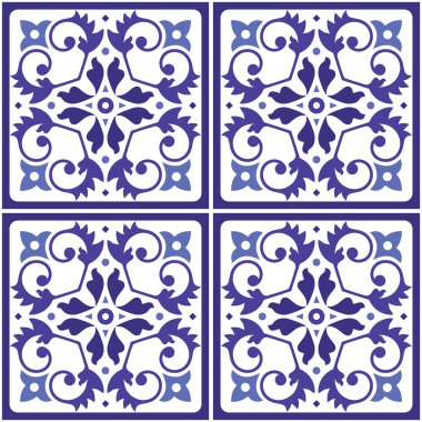 Lizbon Azulejo stili kusursuz kiremit deseni, Portekiz 'den esinlenilmiş zarif dekoratif tasarım, çiçek seramikleri