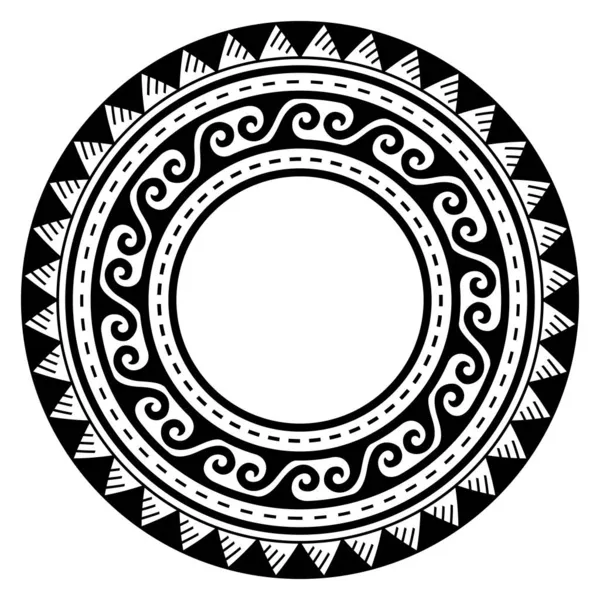 Polinesia Hawaiana Tatuaje Estilo Marco Redondo Borde Vector Diseño Patrón — Vector de stock