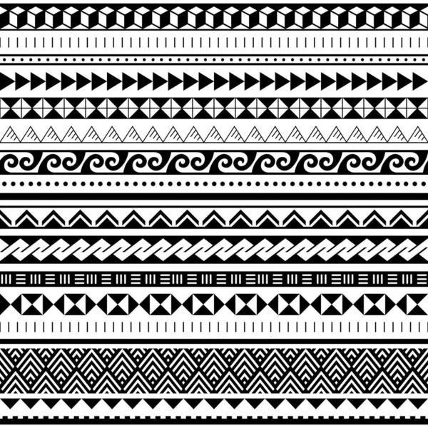 Polinesia Tribal Geométrica Inconsútil Vector Patrón Conjunto Hawaiano Colección Diseño — Vector de stock