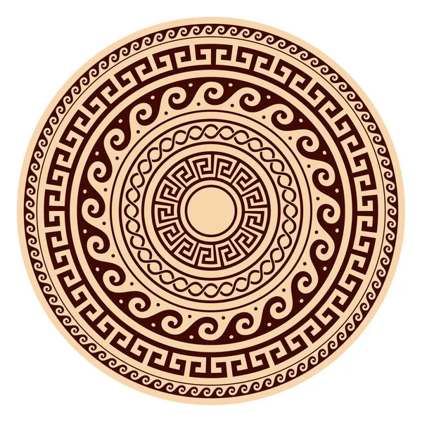 Diseño Griego Vector Boho Mandala Con Patrón Clave Flores Olas — Vector de stock