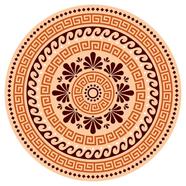 Diseño Mandala Boho Vector Griego Onda Redonda Antigua Arte Patrón — Archivo Imágenes Vectoriales