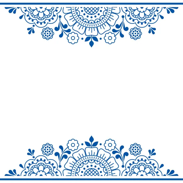 花草轮廓矢量贺卡或婚宴请柬花框 可爱的斯堪的纳维亚花框或边框图案 — 图库矢量图片