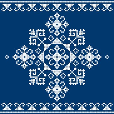 Zmijanje halk sanatı nakış tarzı vektör tasarımı - Bosna-Hersek 'ten Zmijanski vez adlı geleneksel çapraz dikiş