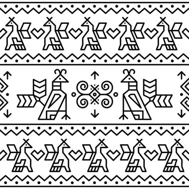 Slovak halk sanatı vektörü kusursuz tekstil ya da kumaş desenli bridler ve geometrik motiflerle Slovakya 'nın Zilina bölgesindeki Cicmany köyünden esinlenilmiş geleneksel boyalı sanat eserlerinden esinlenilmiş.