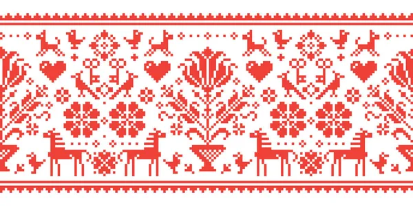 Traditionele Cross Stitch Vector Naadloze Folk Art Patroon Met Paarden — Stockvector