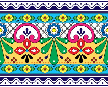 Meksika Talavera çömlek vektörü kusursuz desen, tekstil ya da kumaş desenli dekoratif arka plan Meksika 'nın geleneksel seramik tasarımından esinlenerek 