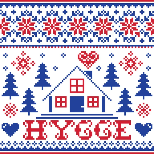 Hygge Vektor Cross Stitch Winter Atau Christmas Seamless Pattern Desain - Stok Vektor