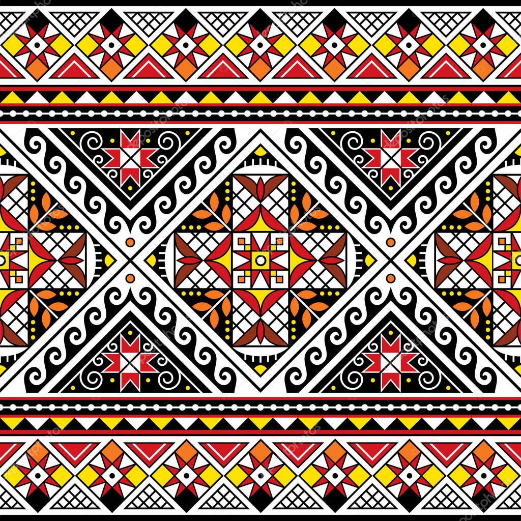 Ukrainian Hutsul Pysanky vector seamless pattern - traditional Easter eggs repetitive design styled as the folk art backgrounds from Ukraine