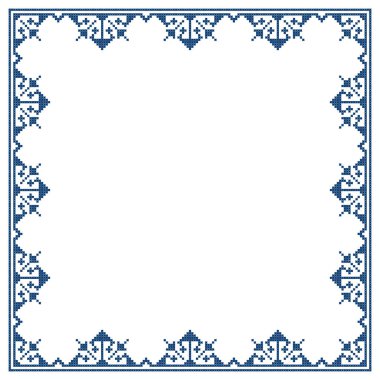 Bosna-Hersek geleneksel Zmijanje folklor sanatı çerçeve veya sınır deseni - düğün davetiyesi tasarımıyla ilgili tebrik kartı