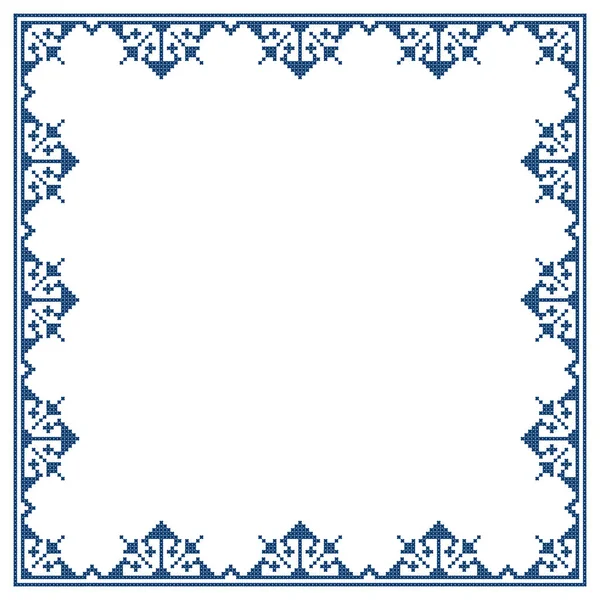ボスニア ヘルツェゴビナの伝統的なZmijanje刺繍民俗芸術ベクトルフレームまたはボーダーパターン 結婚式の招待状のデザインのグリーティングカード — ストックベクタ