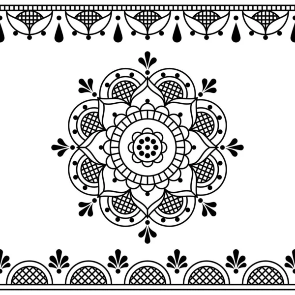 以传统花边和绣花图案 复古婚宴请柬或带有曼陀罗和框的贺卡为灵感的花线艺术矢量黑色设计 — 图库矢量图片