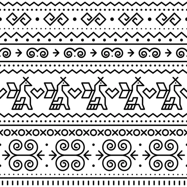 Slowakische Stammeskunst Vektor Nahtlose Geometrische Muster Mit Bräuten Und Wirbeln — Stockvektor