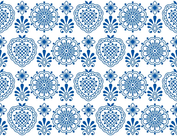 Scandinavian Floral Folk Art Outline Vector Seamless Tile Pattern Decorative — Stock vektor