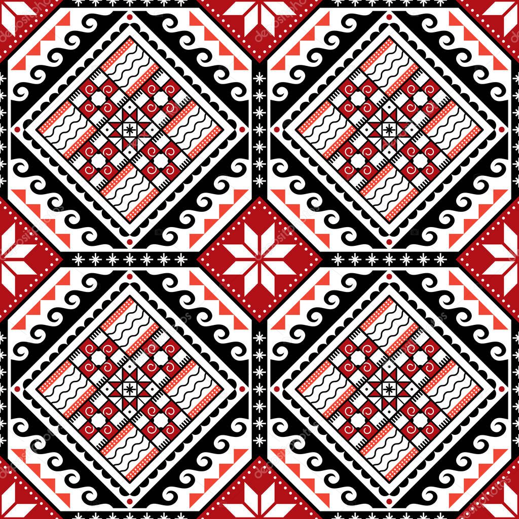 Hutsul Pisanky - traditional Ukrainian Easter eggs vector seamless pattern, decorative background with stars and geometric shapes