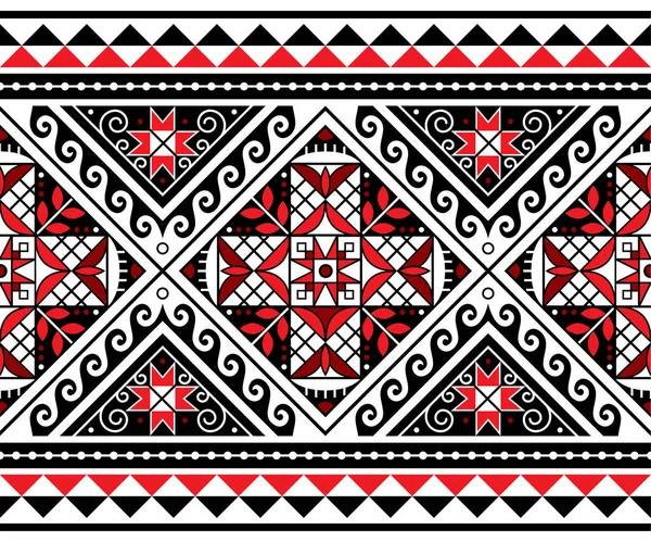 Hutsul Pisanky 伝統的なウクライナのイースターエッグベクトルシームレスな長い水平パターン 星と幾何学的な形状を持つ装飾的な背景 — ストックベクタ