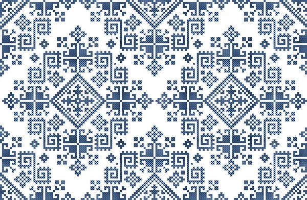 レトロZmijanjeベクトルシームレス幾何学的なクロスステッチパターン ボスニア ヘルツェゴビナからの伝統的な民俗芸術のデザイン — ストックベクタ