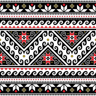 Ukrainian traditional vector seamless pattern with waves and geometric shapes and stars, folk art style Easter eggs repetitive design Hutsul Pisanky  clipart