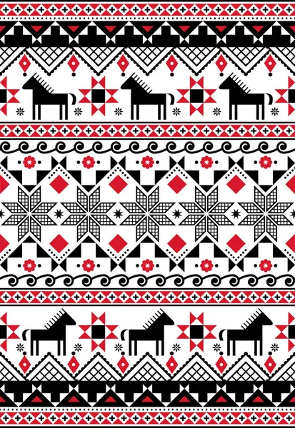 Ukrainian Hutsul Pysanky Vector Seamless Pattern Horses Geometric Shapes Folk — Stock Vector