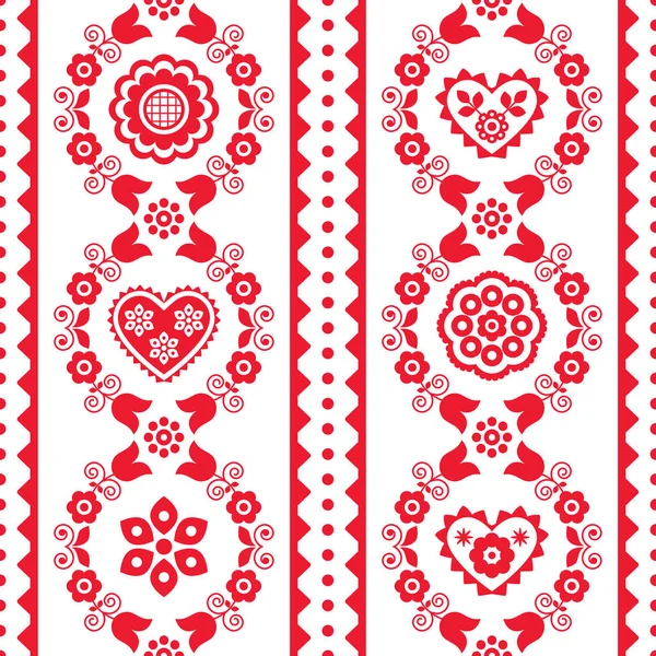 Polish Folk Art Vector Seamless Embroidery Vertical Pattern Floral Decor — 스톡 벡터