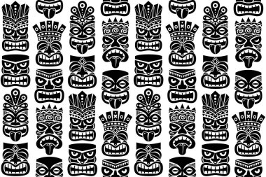 Tiki polo totemi kusursuz desen - Polinezya ve Hawaii 'den geleneksel heykel ya da maske tekrarlama tasarımı