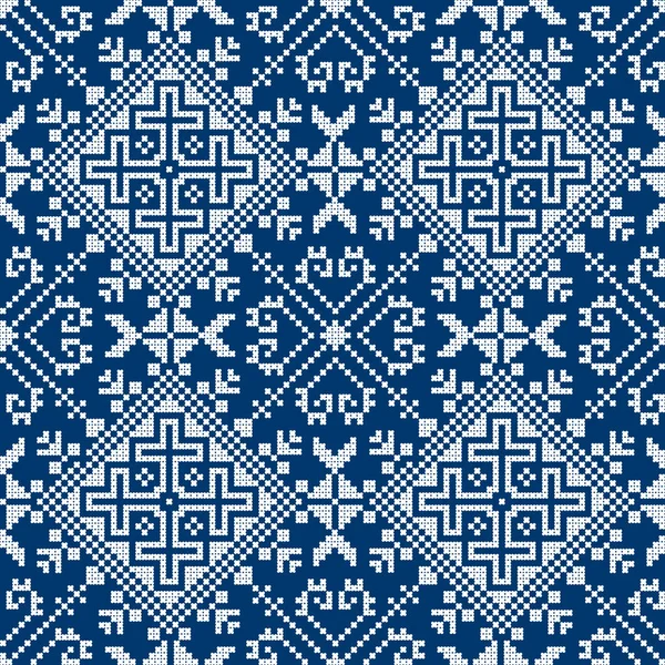 Cross Stitch Embroidery Style Vector Seamless Pattern Inspired Old Folk — Stockový vektor