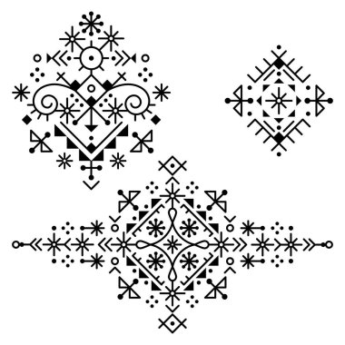 Minimalist tribal or neotribal line art vector patterns collection, geometric ornmanetal design set inspired by old Nordic Viking rune art