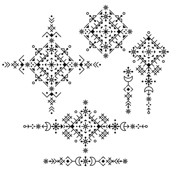 Geometric Tribal Line Art Vector Design Set Ornamental Minimal Patterns — Stok Vektör