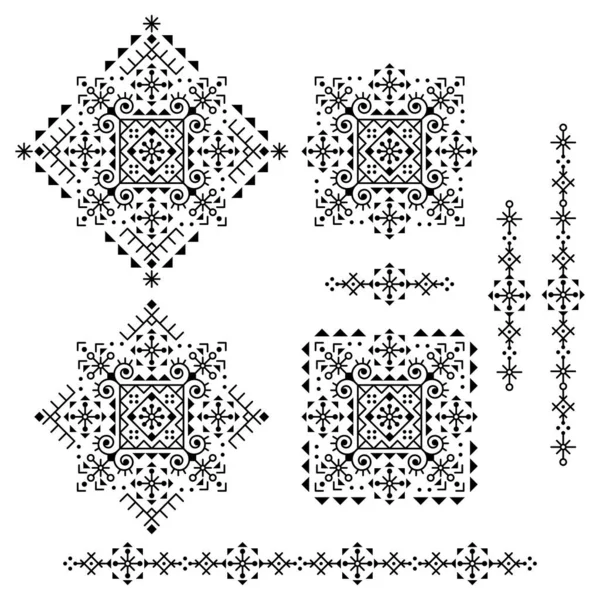 Conjunto Diseño Vectores Arte Línea Tribal Geométrica Ornamentos Cuadrados Largos — Vector de stock