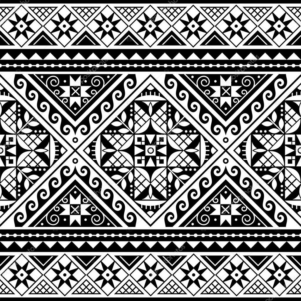Ukrainian Hutsul Pysanky vector seamless pattern - traditional Easter eggs repetitive design styled as the folk art backgrounds from Ukraine in black and white