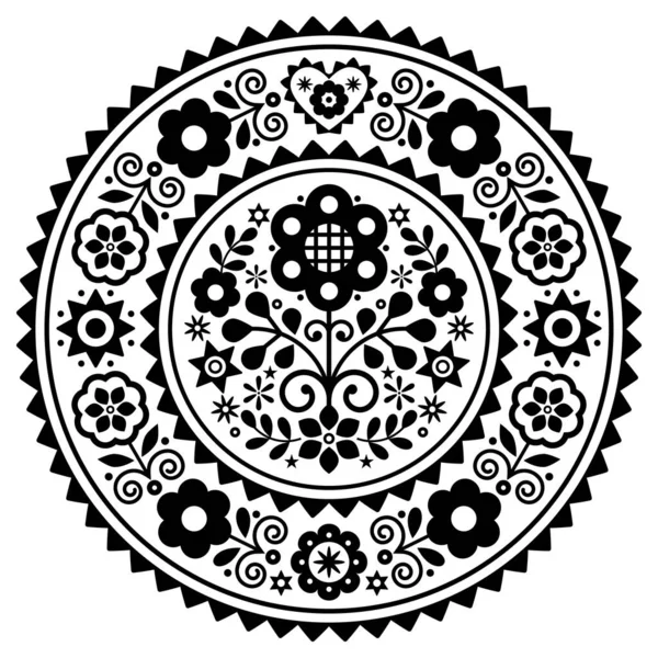 Volkskunst Vektor Mandala Design Mit Blumen Mit Rahmen Inspiriert Von — Stockvektor