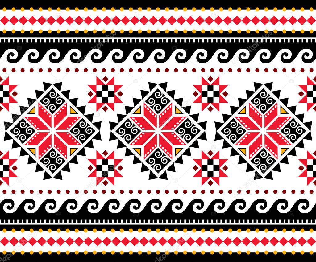 Ukrainian Hutsul Pisanky vector seamless pattern long horizontal, folk art geometric Easter eggs repetitive design 