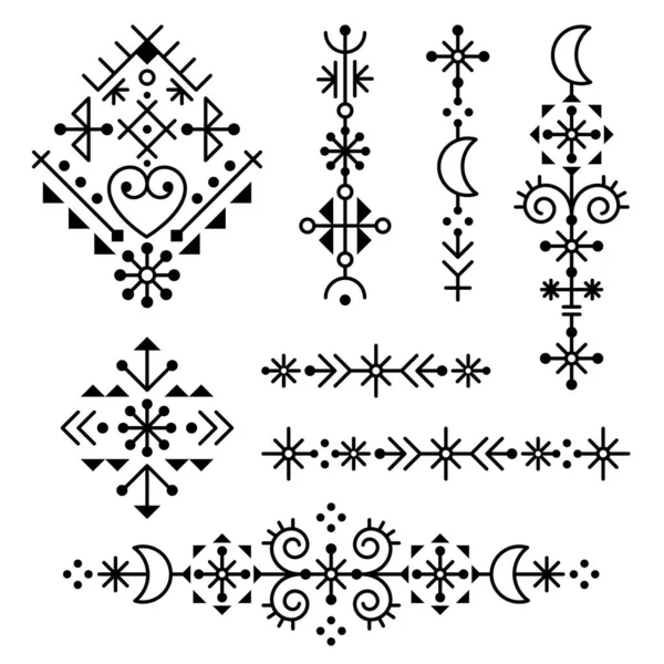 Geometric Nordic Tribal Line Art Vector Design Set Quadrato Lungo — Vettoriale Stock