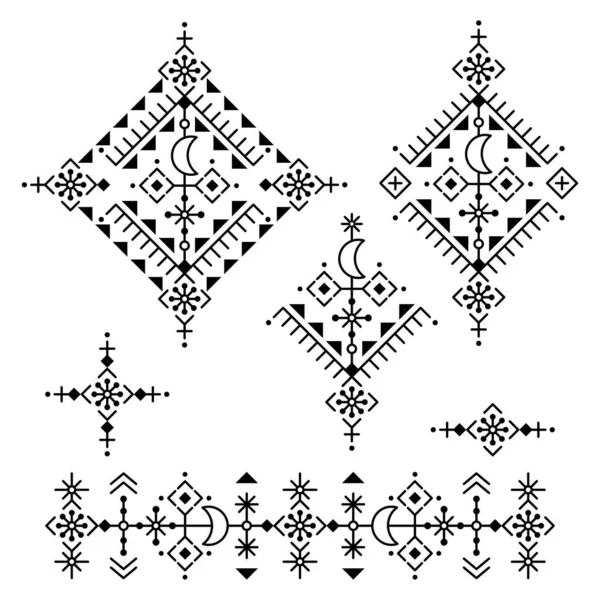冰岛风格的几何部落线艺术矢量设计集卫星 正方形和长形图形集合 装饰图案集合灵感来自北欧维京沙丘艺术 — 图库矢量图片