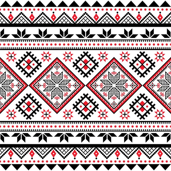 幾何学的なモチーフとウクライナのPysankyベクトルシームレスな民俗芸術パターン ハッスルイースターの卵黒と赤で繰り返しデザイン — ストックベクタ