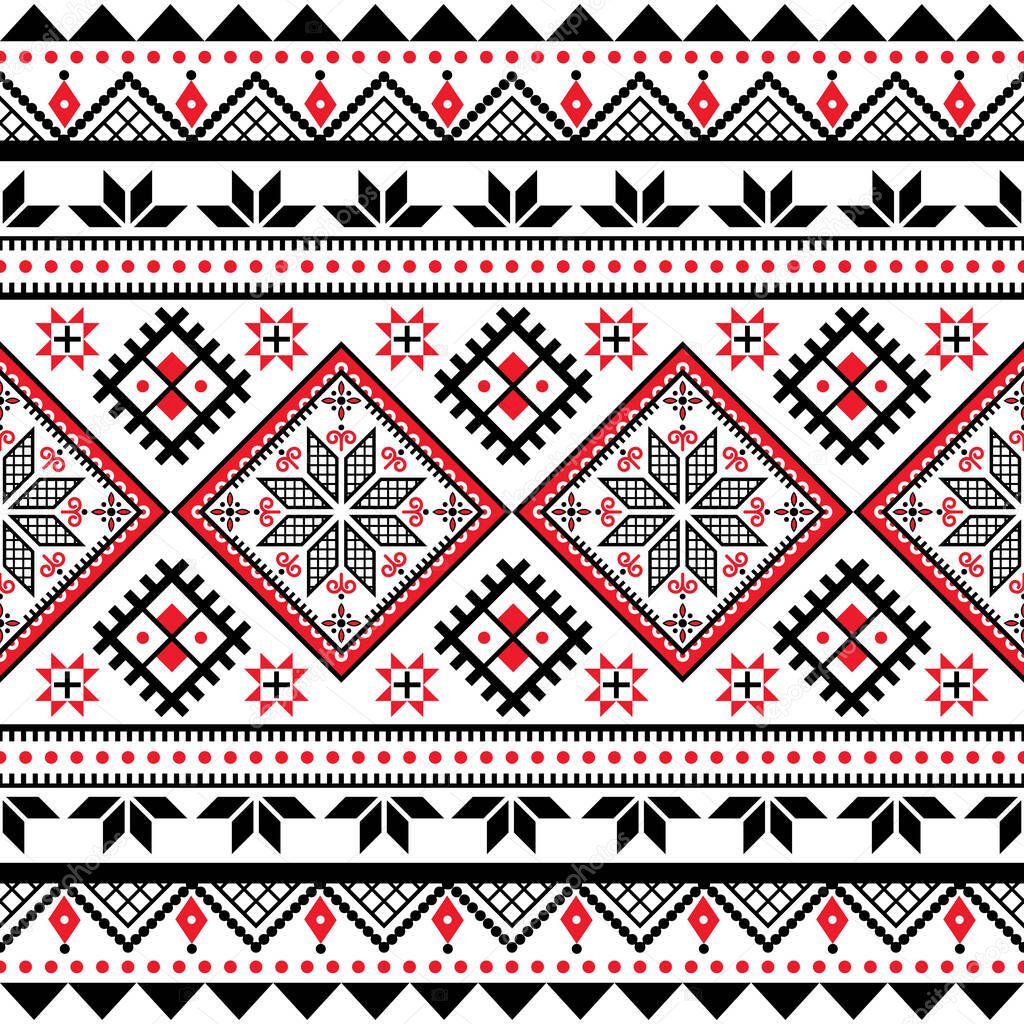 Ukrainian Pysanky vector seamless folk art pattern with geometric motif - Hutsul Easter eggs repetitive design in black and red