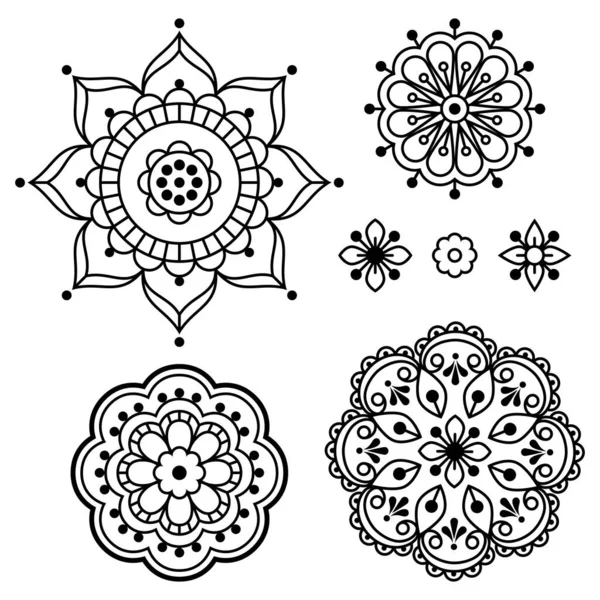 Mandala Scandinavi Fiori Delineano Set Grafica Vettoriale Decorazioni Floreali Retrò — Vettoriale Stock