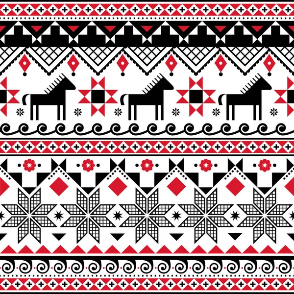Ukrainian Hutsul Pysanky Vector Seamless Pattern Horses Stars Folk Art — Stock Vector