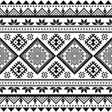 Ukrayna Pysanky vektörü geometrik motifli kusursuz halk sanatı deseni - Hutsul Paskalya yumurtaları siyah ve beyaz tekrarlanan tasarım