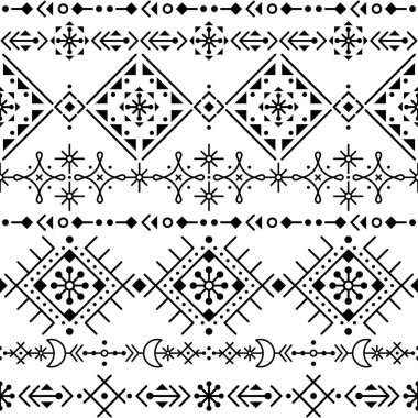 Geometrik İzlanda 'nın runik tarzı kabile ya da neotribal çizgili sanat vektörü eski İskandinav Viking rün sanatından esinlenerek oluşturulmuş tekstil ya da kumaş desenli kusursuz deseni