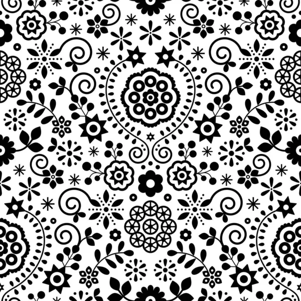 Polish Folk Art Retro Vector Seamless Pattern Flowers Inspired Folk — Stock Vector