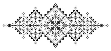 Kuzey İzlanda stili geometrik kabile çizgisi sanat vektör dizaynı seti, Viking rünlerinden esinlenerek siyah ve beyaz desen koleksiyonu