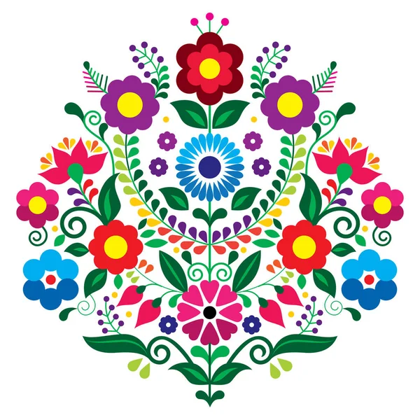 Mexican Traditional Floral Embroidery Style Vector Design Composition Flowers Vibrant — Stock Vector