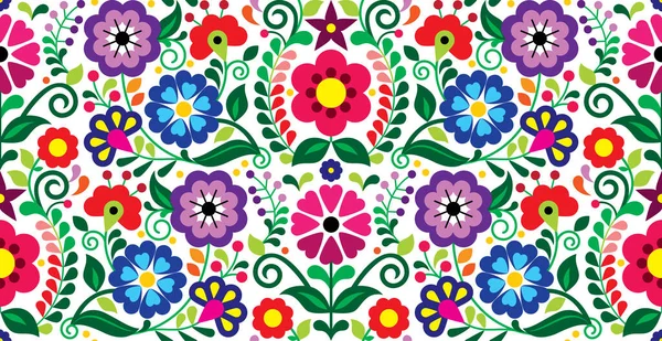 Mexican Traditional Floral Embroidery Style Vector Samless Pattern Flowers Textile — Stock Vector